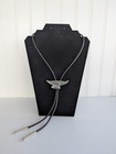 Vintage Sterling Silver Inlay Eagle Bolo Tie Turquoise Coral Western