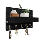 Key Holder Wall Mount  Rustic Key Hooks For Wall With Shelf For 10 6 In Black