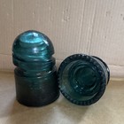 Pair Aqua Blue-green Glass Insulators Marked embossed  double Petticoat 