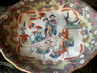 Antique 19c Chinese Rose Medallion Oval Footed Serving Platter