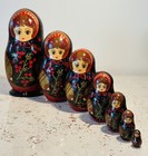 Vintage Hand Painted Russian Matryoshka 7 Piece Set 7 75    Nesting Dolls  Signed