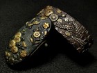 Antique Japanese Shakudo Fuchi Kashira Signed Edo Period Sword Fittings Samurai