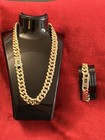 14k Gold Plated Metal Cuban Link Necklace   Bracelet Set  45cm 20cm  1 2cm 
