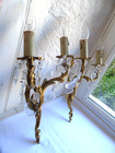 French A Pair Of Brass  Bronze Crystals Walllight Sconces Vintage