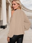 Womens Lantern Sleeve Open Shoulder Neck Casual Shirt Top Button Loose Blouses