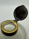  Vintage Hand Blown Glass Inkwell Brass Top Heavy Round Antique