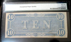1864  10 T-68 Confederate States Of America Currency Note Bill Pmg 63 Epq