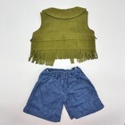 Build A Bear Rare Vintage Green Fringe Vest White Top Denim Jeans Teddy Outfit