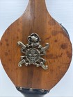 Vintage 18    Wood Leather Fireplace Bellow Brass Coat Of Arms Design
