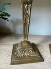 Antique Victorian Cast Brass Candlesticks Pair  Laurel Rams Head