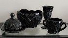 Vintage Indiana Glass Tiara Black Monarch Paneled Daisy 4-pc Set - Halloween