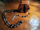 Vintage Gloria Sterling Silver Black Cut Crystal Beaded Rosary   Vtg Mcm Box