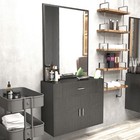 Wall Mount Barber Salon Station With Mirror For Hair Styling Makeup Beauty-black