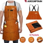 Woodworking Aprons Thick Leather Welding Apron W pockets Flame Resistant Large