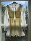 60s White Chiffon Bridal Mini Dress  Wedding Party  Sheer Lace Sleeves  Vintage