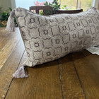 Croscill Bela Boudoir Throw Pillow Tassels  Tan Burgundy   24  X 12   89 Nwt