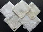 Vintage Lot 5 White Hankies Linen Crochet Lace Embroidery Wedding Bride Nos