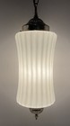Vintage Hollywood Regency Frosted Glass Ribbed Cylinder Hanging Swag Lamp Light