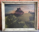 Vintage 1960s Landscape House Painting Mid Century Modern Wall Art Signed Boyko