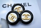 6 Chanel Steel Stamped Cc Black Gold Round Button 18mm Set Of 6