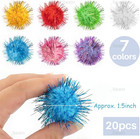   20 Pack Sparkle Balls 1 5 Inches Tinsel Poms For Cats Pets Assorted Colors