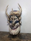 Vintage Hand Carved Wood Mask Face Painted And Carved Artwork Demon Wall Decor