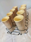 Retro Raffiaware 1950-60s Insulated Tumblers Burlap Yellow Exterior W caddy