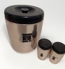 Vtg West Bend Rose-gold  Aluminum Canister Set   Matching Salt   Pepper Shakers