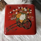Vintage Red Lacquer 2-tier Bento Box  - Preowned Condition - 6 5   x 6 5   x 5 5   