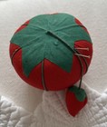 Vintage Pin Cushion With Pins Tomato And Strawberry Red 2 5 x2  Made In Taiwan