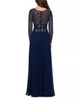 Gorgeous Xscape Navy Blue Chiffon Beaded Bodice   Sleeves Formal Gown Size 12