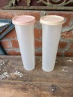 Vintage Tupperware 1661-2 Spaghetti Keeper Kitchen Pink Lid Tan Lid Lot Of 2