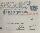 Paper Money From Argentina 5 Pesos Banknote Issued 1952 Unc  Free Shipping H103