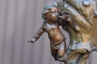 Pair Antique Spelter Bronze Patina Vase Putti Angel Figurines Dolphin Base