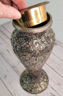 Vtg Embossed Metal Vase Repouss   Floral Scene Ornate Silver Tone Decor Aprox 13 