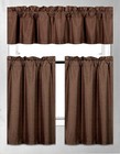 Blackout Kitchen Curtain Set Solid Faux Silk Thermal 3 Pieces Brown