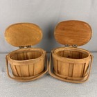 Vintage Wooden Basket Lidded Set 2 Primitive Staved Bucket Firkin Farmhouse 9x8