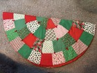 Vintage Patchwork Quilted Christmas Tree Skirt Round Red Green White Fabric