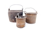Antique Vintage X 3 Cast Iron Glue Pots Shed Fresh Display Prop