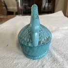 Vintage Porteiux Vallerysthal Swan On Nest Covered Dish Blue Milk Glass