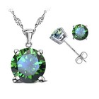  925 Sterling Silver Cubic Zirconia Earring Necklace Set Women Classic 