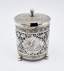Antique Islamic Middle Eastern Solid Silver Engraved Mustard Pot C1900