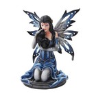 Blue Winged Mystical Fairy Cradling Cat Statue Figurine