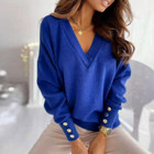 Women Casual Solid V Neck T Shirt Blouse Long Sleeve Loose Tops Pullover Us