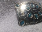 Silver Shiny Western Cowboy Buckle Hand Engraved Belt Buckle Turquoise Stones Ec