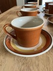 Set Of 8 Vintage Imperial W  Dalton Stoneware Tangerine Coffee Cups Saucers Set