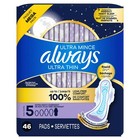 Always Ultra Thin Overnight Pads With Wings Size 5 extra Heavy Overnight 46 Pad