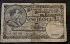 Belgium 5 Francs Banknote 1938 Very Fine-20 Condition Pick 108-a