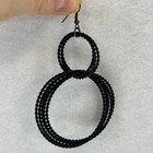 Double Hoop Drop Earrings Black Twisted Rope Statement Goth Retro Funky Edgy