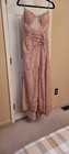 Rose Gold Sequin Sweetheart Spaghetti Strap Long Gown Dress Slit Lined